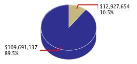 Pie chart displaying Higher Education agency as $12,927,654 or 10.5% of the 2010-11 Total State Funds Budget.