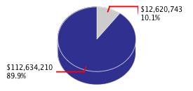 Pie chart displaying Higher Education agency as $12,620,743 or 10.1% of the 2010-11 Total State Funds Budget.